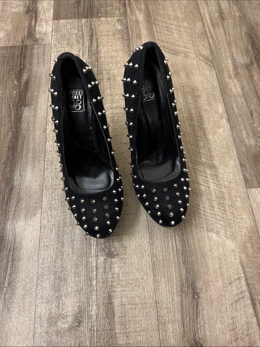 Speed Limit 98 Black Studded Pointed-Toe Heels